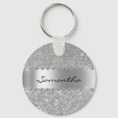 Silver Diamond Glitter Bling Metallic Monogram Sleutelhanger (Achterkant)