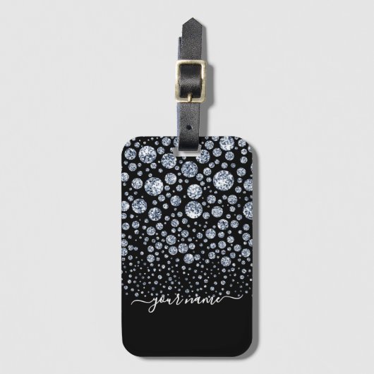 Silver Diamond Glitter Bling Strass Bagagelabel (Voorkant (verticaal))