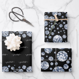 Silver Diamond Glitter Bling Strass Inpakpapier Vel