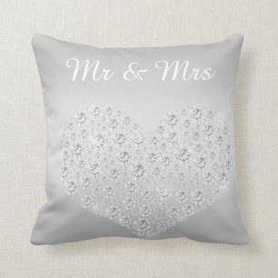 SILVER DIAMOND HEART CUSHION WEDING Silver Kussen