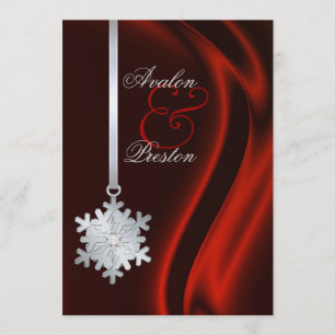 Silver Diamond Snowflake Red Silk Invitation Kaart