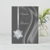 Silver Diamond Snowflake Silver Silk Invitation Kaart (Staand voorkant)