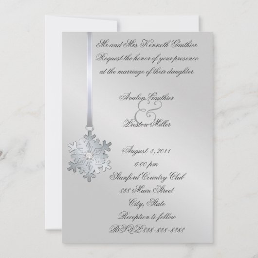 Silver Diamond Snowflake Silver Silk Invitation Kaart (Achterkant)