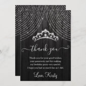 Silver Diamond Tiara op Black Wood Birthday Party Bedankkaart (Voorkant / Achterkant)