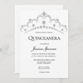 Silver Diamond Tiara Quinceanera Party Invite Kaart (Voorkant / Achterkant)