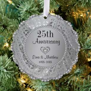 Silver Diamonds 25e bruiloft Jubileum Ornament Kaart