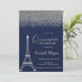 Silver Diamonds, Eiffel Tower Navy Blue Quinceaner Kaart (Staand voorkant)