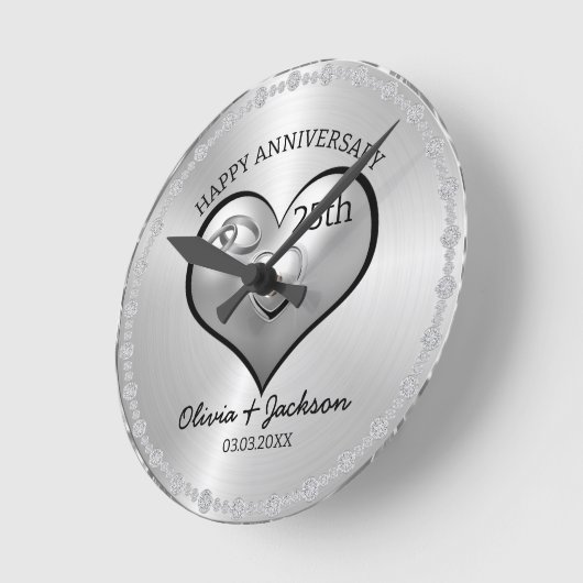 Silver Diamonds en hart bruiloft Jubileum Ronde Klok (Hoek)