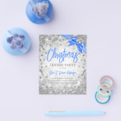 Silver Diamonds Glitter Kerstblauw Invite Flyer (Enkel)