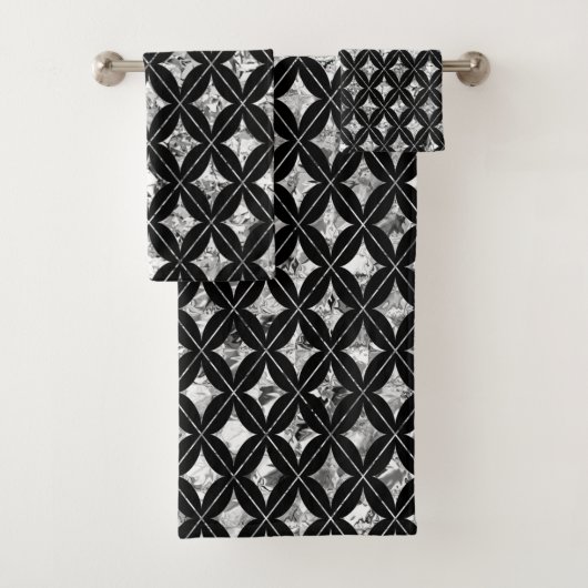 Silver Diamonds op Black Towel Set Bad Handdoek (Insitu)