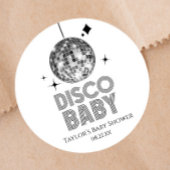 Silver Disco Ball 'Disco Baby' Baby shower Ronde Sticker