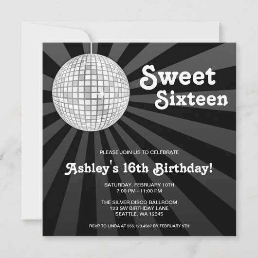 Silver Disco Ball Sweet 16 Birthday Kaart (Voorkant)