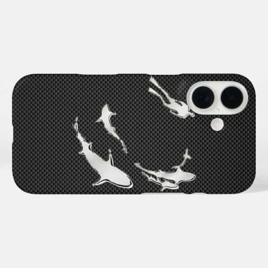 Silver Diver met haaien op koolstofvezeldek Case-Mate iPhone Case (Achterkant (horizontaal))
