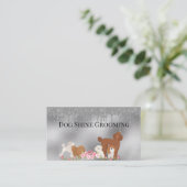 Silver Dog Grooming Glitter Pet Services Visitekaartje (Staand voorkant)