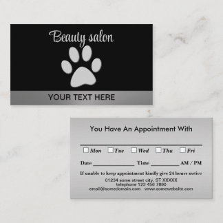 Silver Dog Paw op zwarte achtergrond Afsprakenkaartje