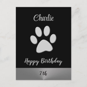 Silver Dog Paw op zwarte achtergrond Briefkaart