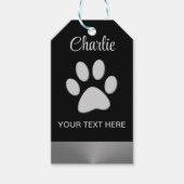 Silver Dog Paw op zwarte achtergrond Cadeaulabel (Voorkant)