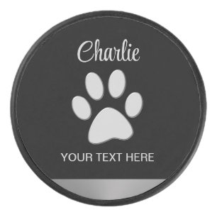 Silver Dog Paw op zwarte achtergrond Hockey Puck