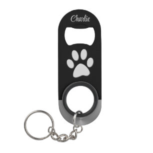 Silver Dog Paw op zwarte achtergrond Mini Flessenopener