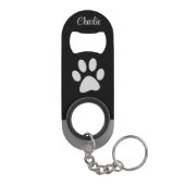 Silver Dog Paw op zwarte achtergrond Mini Flessenopener (Achterkant)