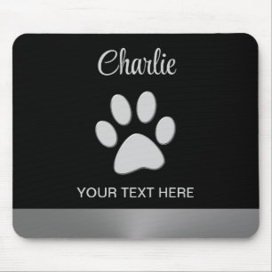 Silver Dog Paw op zwarte achtergrond Muismat