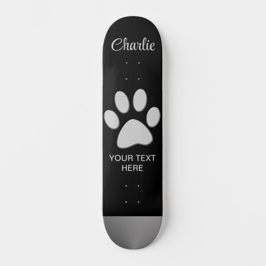 Silver Dog Paw op zwarte achtergrond Skateboard (Voorkant)