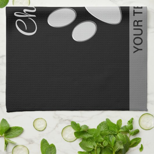 Silver Dog Paw op zwarte achtergrond Theedoek (Gevouwen)