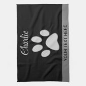 Silver Dog Paw op zwarte achtergrond Theedoek (Verticaal)