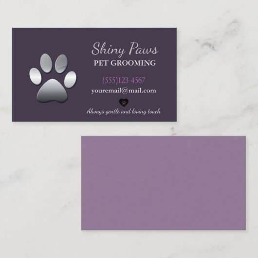 Silver Dog Paw Pet Grooming Service Visitekaartje (Voorkant / Achterkant)