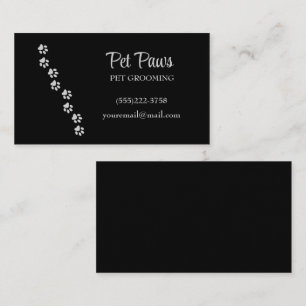 Silver Dog Paws op Black Pet Grooming Service Visitekaartje