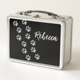 Silver Dog Paws zwarte achtergrond Afdrukpatroon