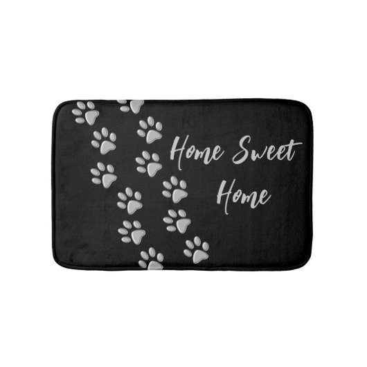 Silver Dog Paws zwarte achtergrond Afdrukpatroon Badmat (Voorkant)