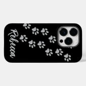 Silver Dog Paws zwarte achtergrond Afdrukpatroon Case-Mate iPhone Case (Achterkant (horizontaal))