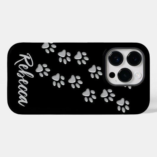 Silver Dog Paws zwarte achtergrond Afdrukpatroon Case-Mate iPhone Case (Achterkant (horizontaal))