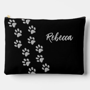 Silver Dog Paws zwarte achtergrond Afdrukpatroon Etui