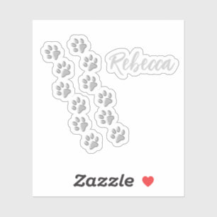 Silver Dog Paws zwarte achtergrond Afdrukpatroon Sticker