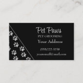 Silver Dog Paws zwarte achtergrond Afdrukpatroon Visitekaartje (Voorkant)