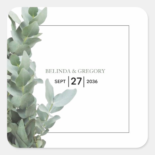 Silver Dollar Eucalyptus Weddenschap Vierkante Sticker (Voorkant)