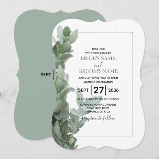 Silver Dollar Eucalyptus Wedding Invitations Kaart (Voorkant / Achterkant)