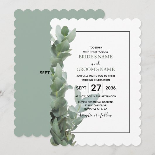 Silver Dollar Eucalyptus Wedding Invitations Kaart (Voorkant / Achterkant)