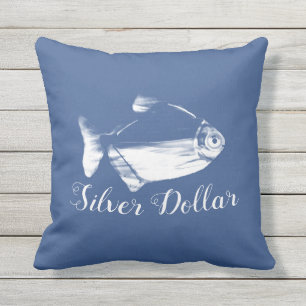 Silver Dollar Fish in Classic Blue Buitenkussen