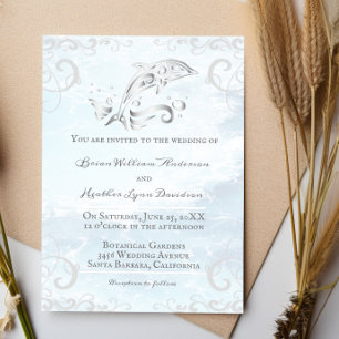 Silver Dolphin Wedding Invitation Kaart
