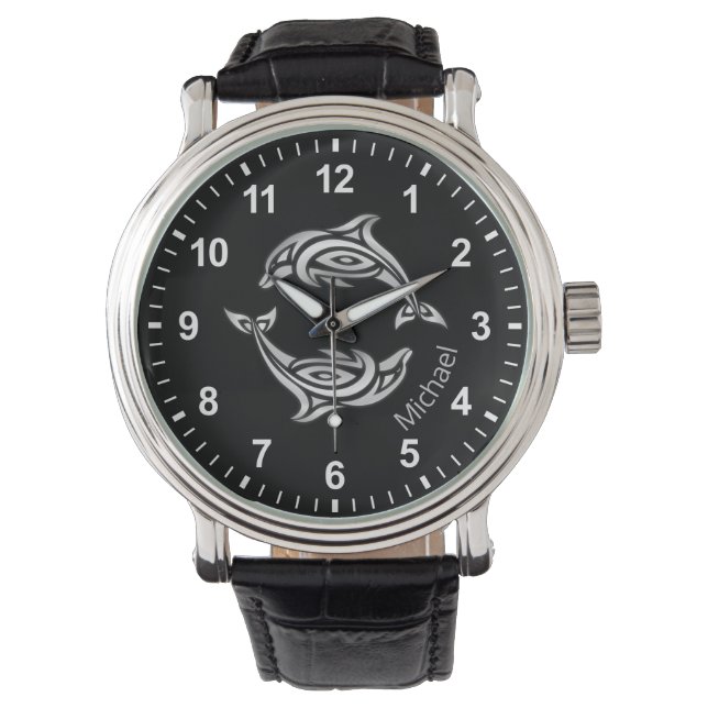 Silver Dolphins Monogram Black Maritime Horloge (Voorkant)