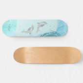 Silver Dolphins Wave Coastal Jouw naam Skateboard (Horizontaal)