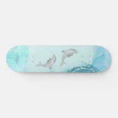Silver Dolphins Wave Coastal Jouw naam Skateboard (Horizontaal)