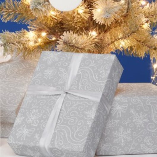 Silver Doodle Christmas Sleigh Pattern Cadeaupapier