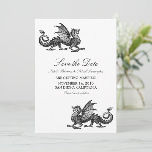 Silver Dragon Save the Date Invite (Staand voorkant)
