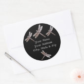 Silver Dragonflies op zwart adres stickers (Envelop)