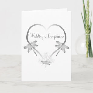 Silver Dragonfly Heart Wedding Acceptatie Bedankkaart