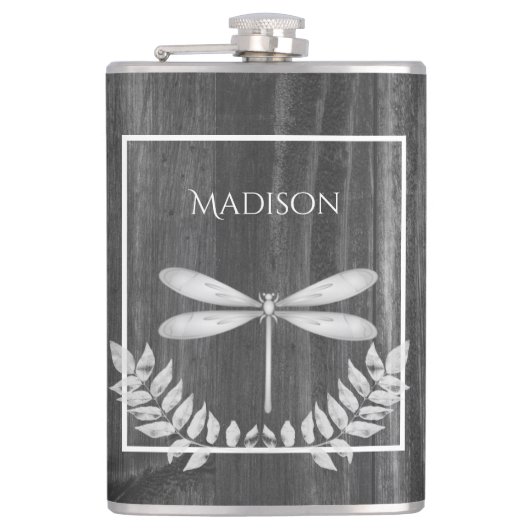 Silver Dragonfly Rustic Flask Heupfles (Voorkant)